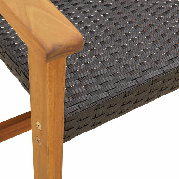 Schwarze Gartenbank 112cm Poly Rattan & Akazie
