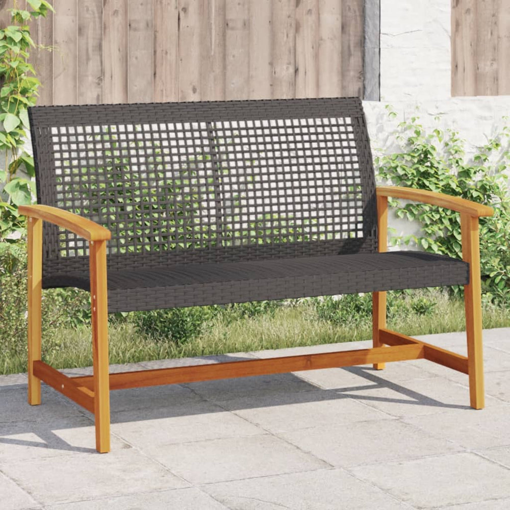 Schwarze Gartenbank 112cm Poly Rattan & Akazie