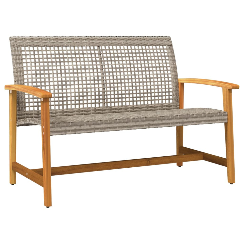 Graue Gartenbank, 112 cm, Poly Rattan & Akazie