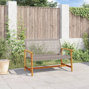 Graue Gartenbank, 112 cm, Poly Rattan & Akazie
