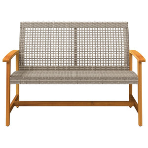 Graue Gartenbank, 112 cm, Poly Rattan & Akazie