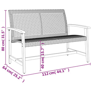 Graue Gartenbank, 112 cm, Poly Rattan & Akazie
