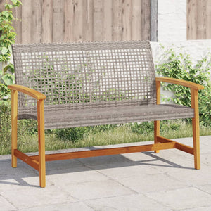 Graue Gartenbank, 112 cm, Poly Rattan & Akazie