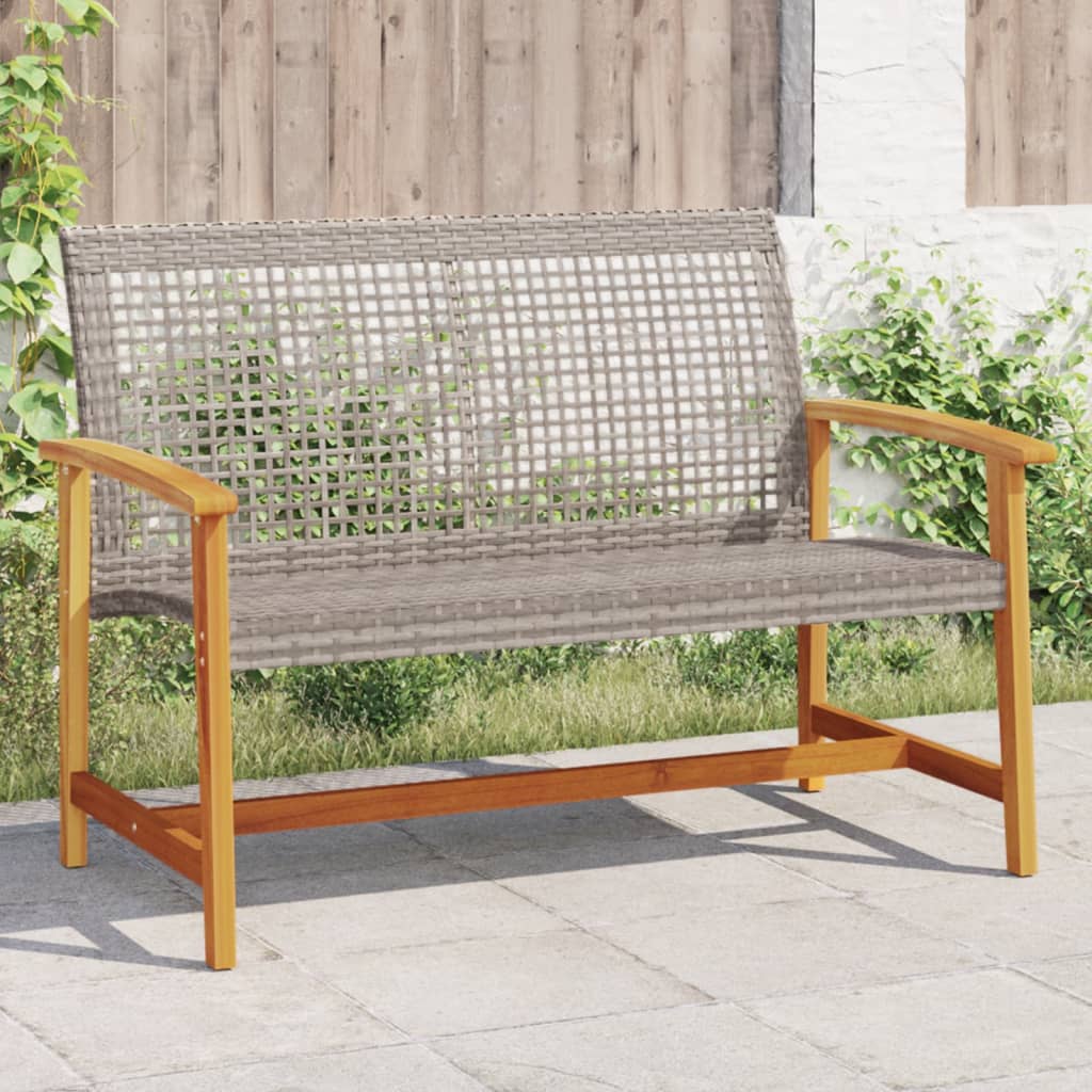 Graue Gartenbank, 112 cm, Poly Rattan & Akazie