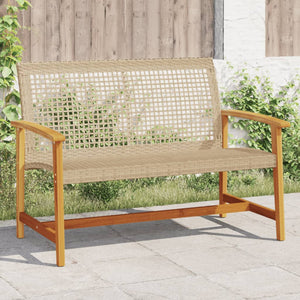 Beige Gartenbank 112 cm Poly Rattan & Akazie