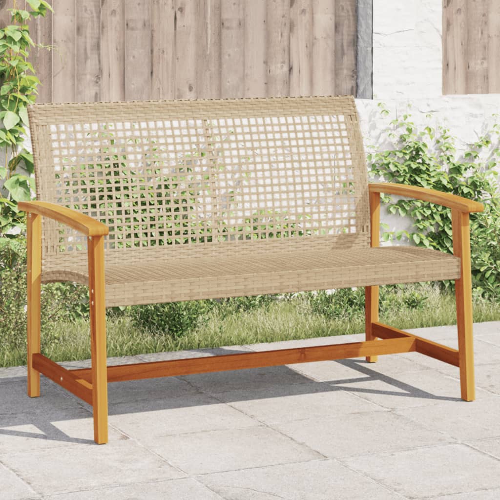 Beige Gartenbank 112 cm Poly Rattan & Akazie