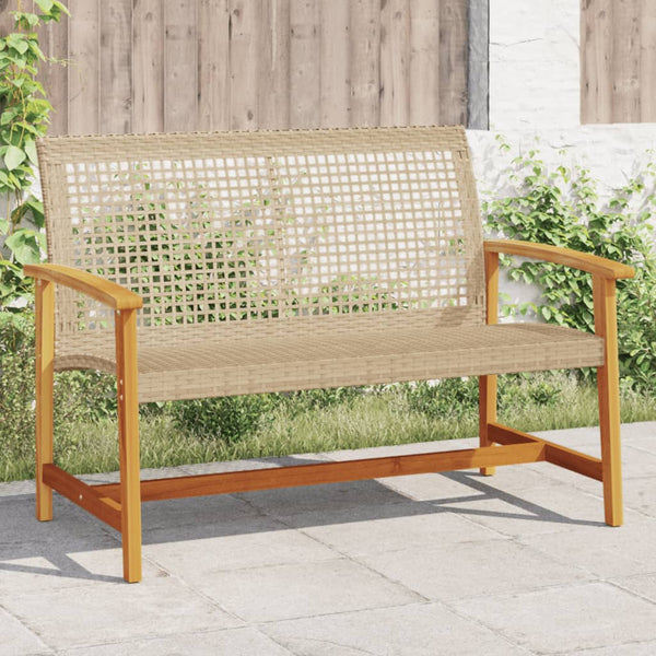 Beige Gartenbank 112 cm Poly Rattan & Akazie
