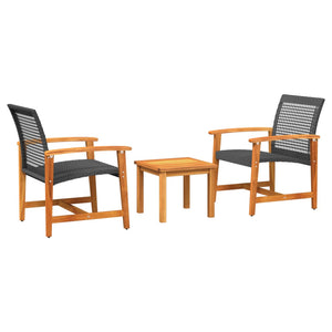 3-teiliges Bistro-Set Schwarz Poly Rattan Akazie