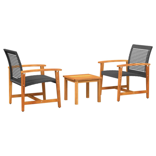 3-teiliges Bistro-Set Schwarz Poly Rattan Akazie