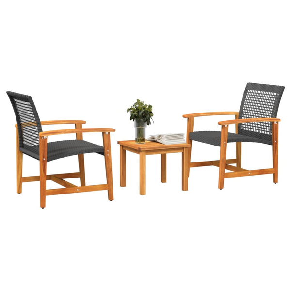 3-teiliges Bistro-Set Schwarz Poly Rattan Akazie