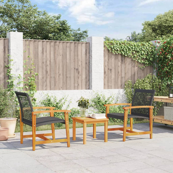 3-teiliges Bistro-Set Schwarz Poly Rattan Akazie