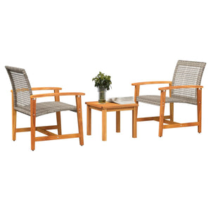 3-tlg. Bistro-Set Grau Poly Rattan Akazienholz