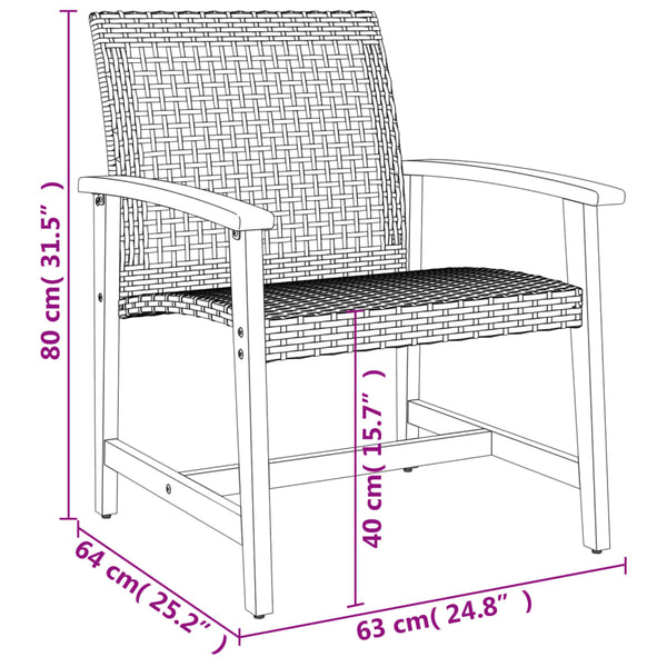 3-tlg. Bistro-Set Grau Poly Rattan Akazienholz