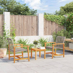 3-tlg. Bistro-Set Grau Poly Rattan Akazienholz