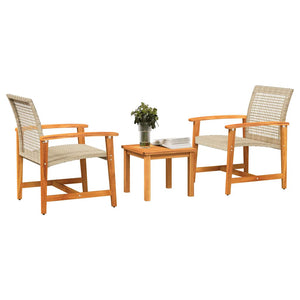 3-tlg. Bistro-Set Beige Poly Rattan Akazienholz