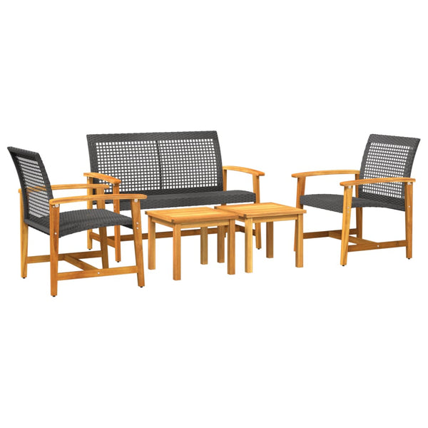 5-tlg. Garten Lounge Set Schwarz Poly Rattan Akazie