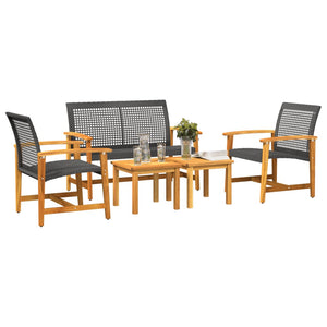 5-tlg. Garten Lounge Set Schwarz Poly Rattan Akazie