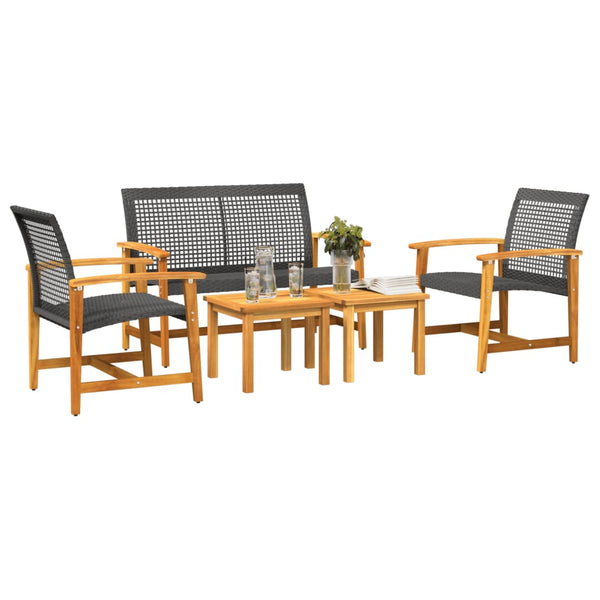 5-tlg. Garten Lounge Set Schwarz Poly Rattan Akazie