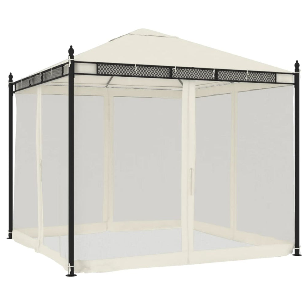 Creme Pavillon mit Netzwänden 2,93x2,93m