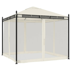 Creme Pavillon mit Netzwänden 2,93x2,93m