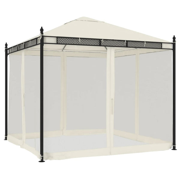 Creme Pavillon mit Netzwänden 2,93x2,93m