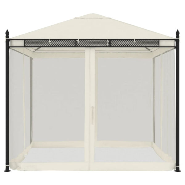 Creme Pavillon mit Netzwänden 2,93x2,93m