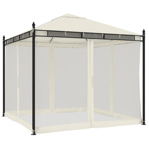 Creme Pavillon mit Netzwänden 2,93x2,93m