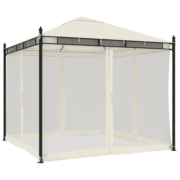 Creme Pavillon mit Netzwänden 2,93x2,93m