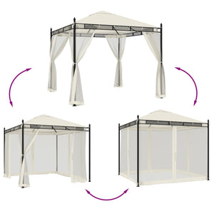 Creme Pavillon mit Netzwänden 2,93x2,93m