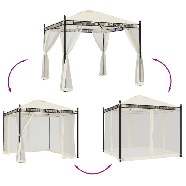 Creme Pavillon mit Netzwänden 2,93x2,93m