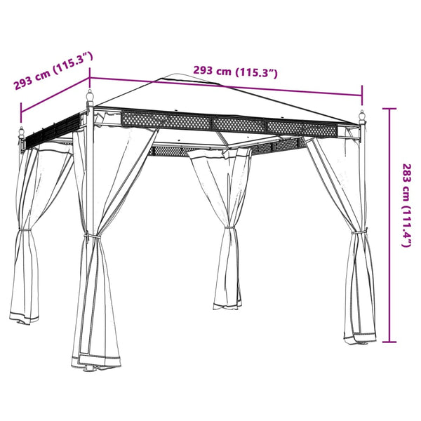 Creme Pavillon mit Netzwänden 2,93x2,93m