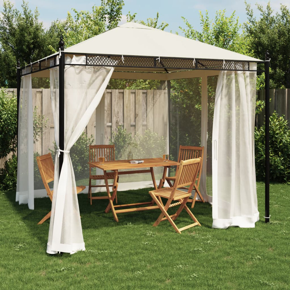 Creme Pavillon mit Netzwänden 2,93x2,93m