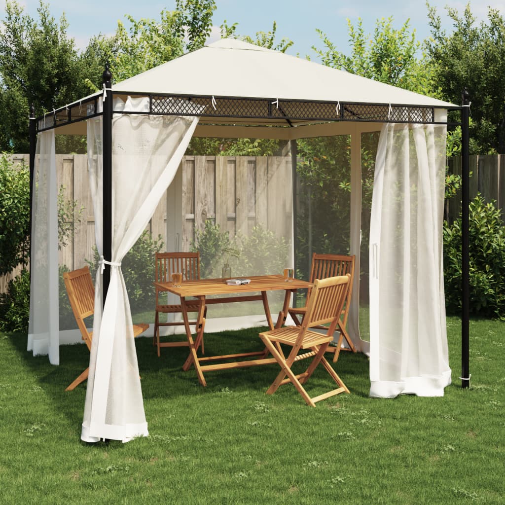 Creme Pavillon mit Netzwänden 2,93x2,93m