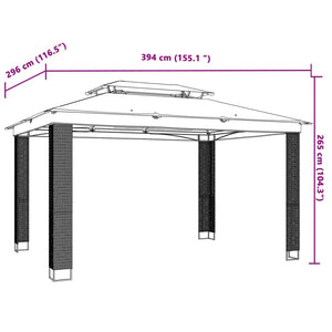 Anthrazit Pavillon mit Doppeldach 3,94x2,96m