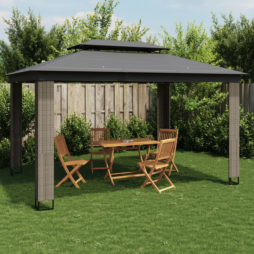 Anthrazit Pavillon mit Doppeldach 3,94x2,96m