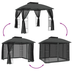 Anthrazit Pavillon mit Doppeldach 2,94x2,94m
