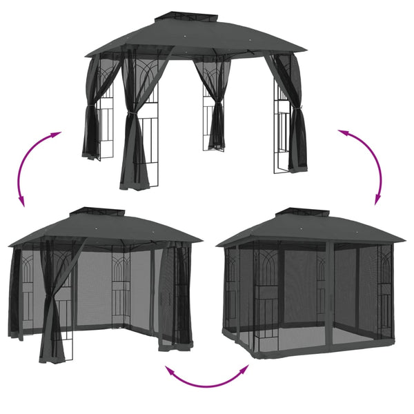 Anthrazit Pavillon mit Doppeldach 2,94x2,94m