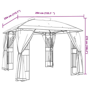 Anthrazit Pavillon mit Doppeldach 2,94x2,94m