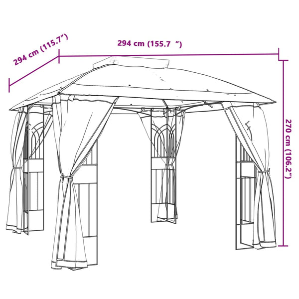 Anthrazit Pavillon mit Doppeldach 2,94x2,94m
