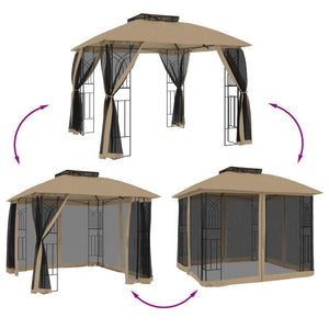 Pavillon mit Doppeldach 2,94x2,94m Taupe