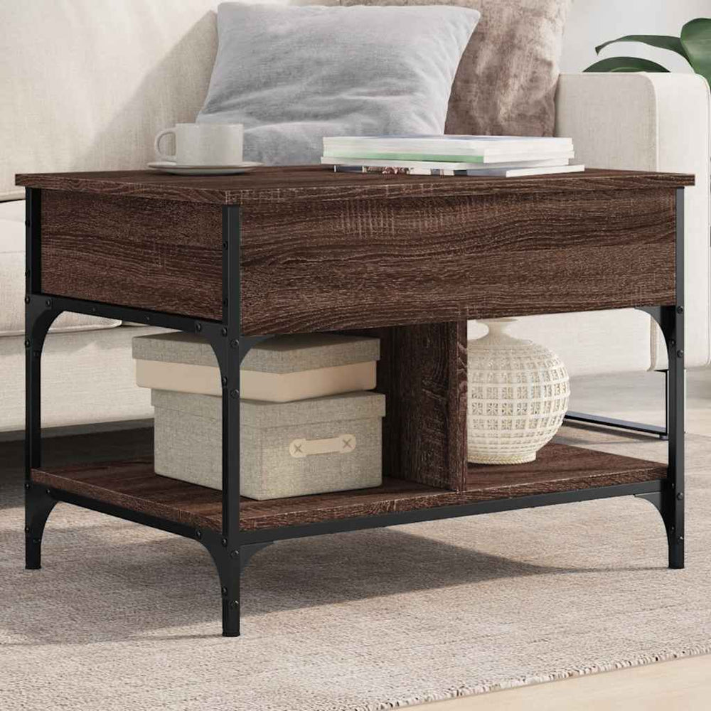vidaXL Coffee Table Brown Oak Look 70x50x50 cm Engineered Wood Metal