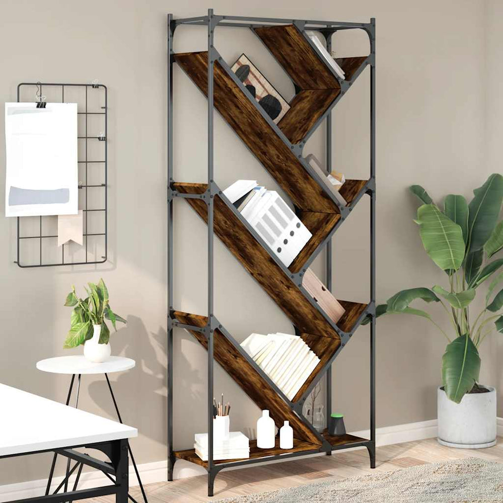 vidaXL Bibliothèque Chêne fumé 79x30x180 cm Bois d'ingénierie et métal