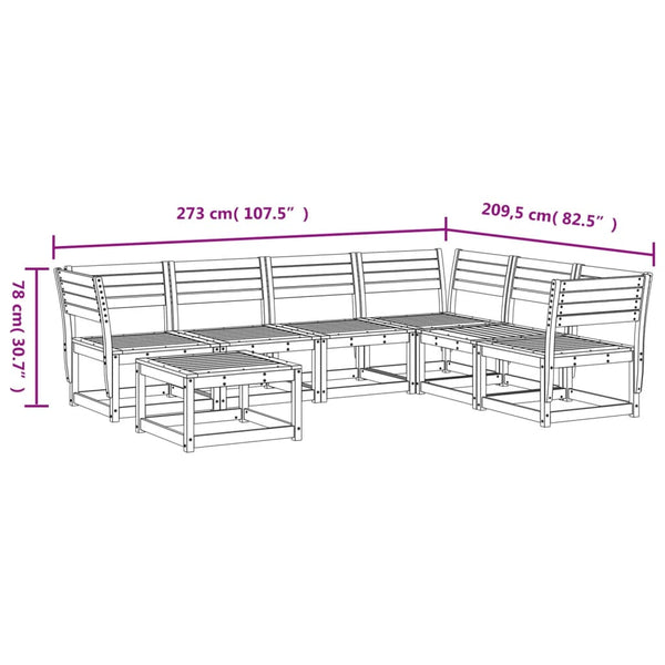 7-tlg. Garten Lounge Set Wachsbraun Kieferholz