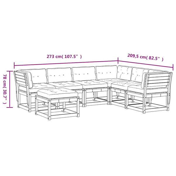 7-tlg Garten Lounge Set Kiefer Massivholz Wachsbraun