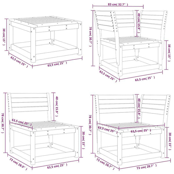 8-tlg. Garten Lounge Set Wachsbraun Kiefer Massivholz