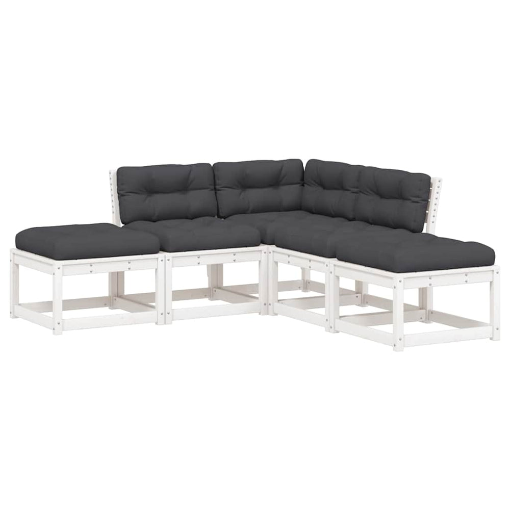 vidaXL Salon de jardin 5 pièces avec coussins Blanc Bois de pin massif
