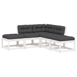vidaXL Salon de jardin 5 pièces avec coussins Blanc Bois de pin massif