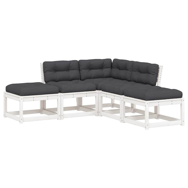 vidaXL Salon de jardin 5 pièces avec coussins Blanc Bois de pin massif
