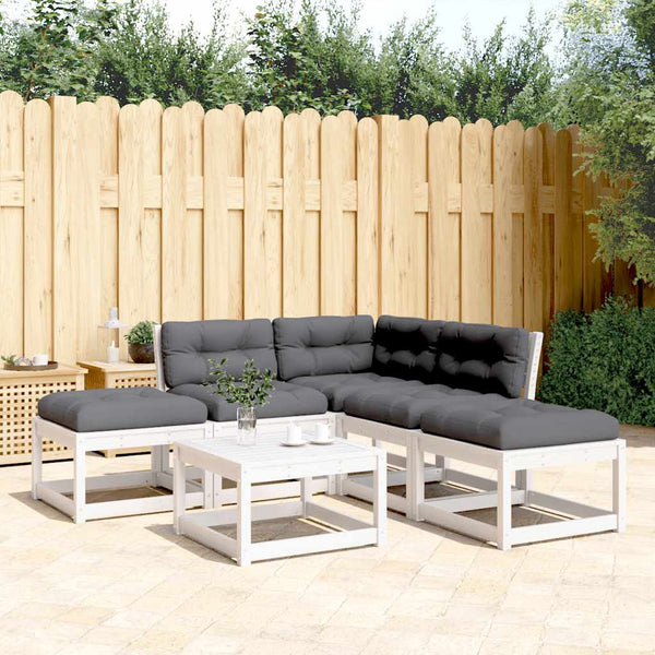 vidaXL Salon de jardin 5 pièces avec coussins Blanc Bois de pin massif