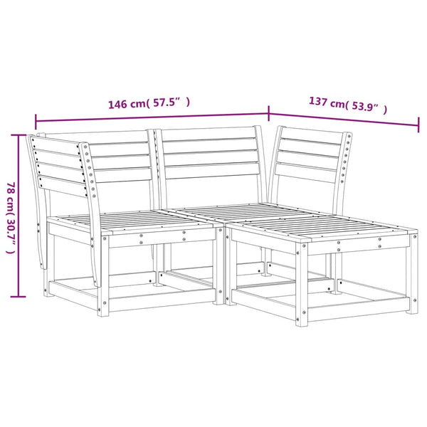3-tlg. Garten Sofagarnitur Kiefer Massivholz
